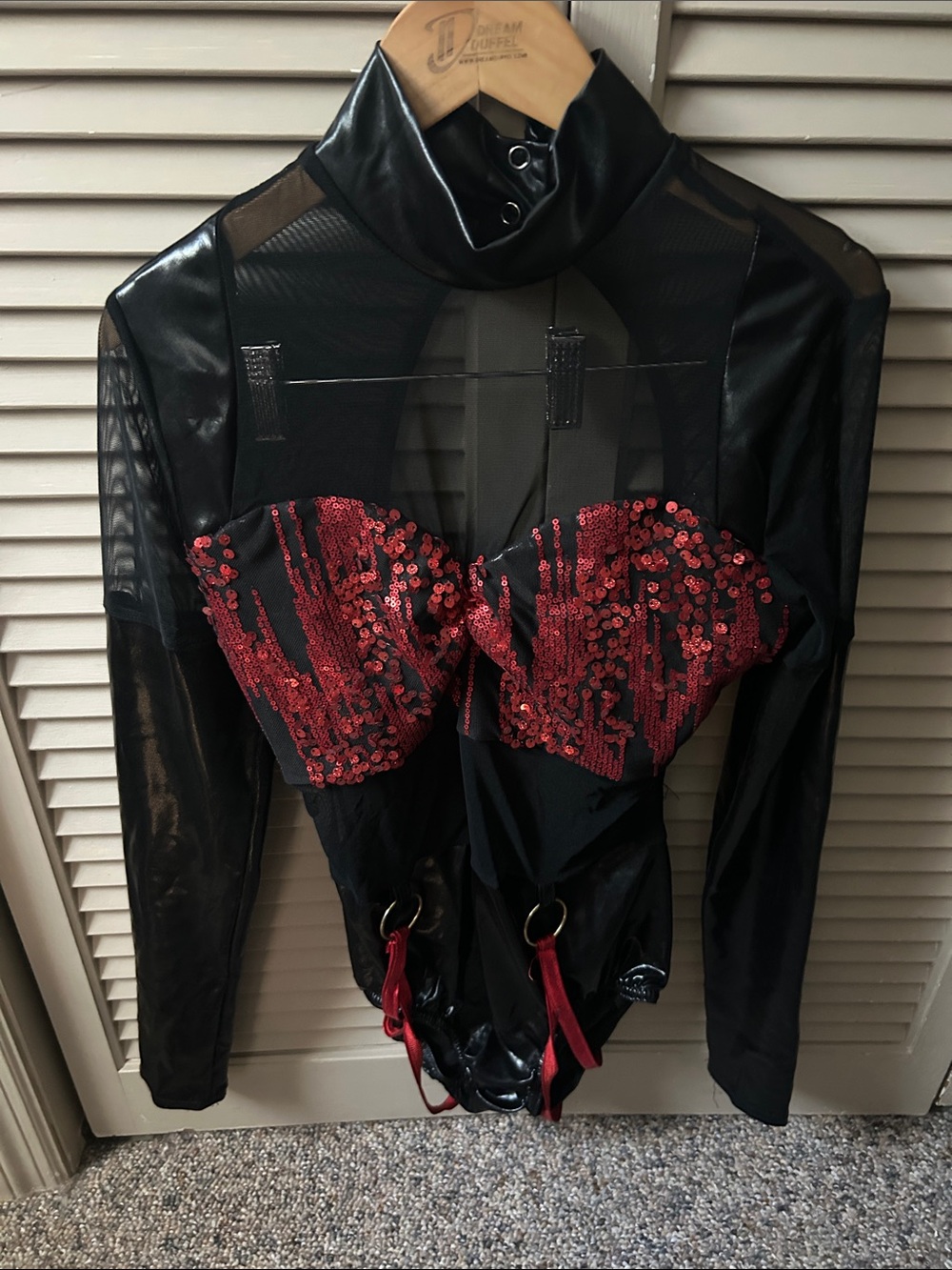 Kelle brand Red Sequin Bust Mesh Dance Costume